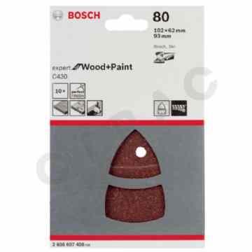Cipac BOSCH - ABRASIF C430 EXPERT FOR WOOD AND PAINT, 102 X 62, 93 MM, GRAIN 80, 11 TROUS, 10X - 2608607408