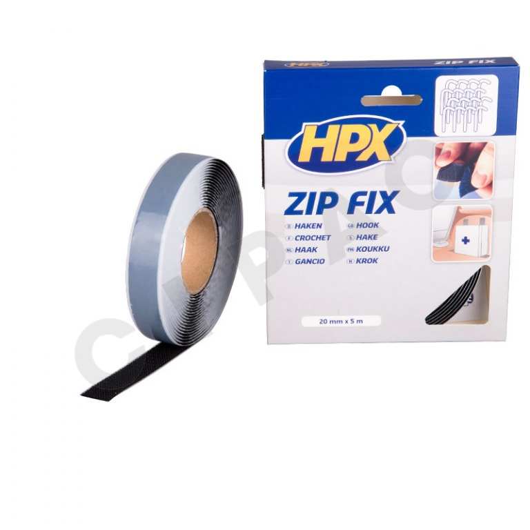 Cipac HPX - ZIP FIX ZELFGRIP TAPE (HAAK) - ZWART 20MM X 5M - Z2005H