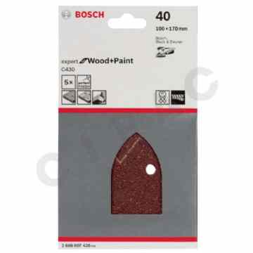 Cipac BOSCH - ABRASIF C430 EXPERT FOR WOOD AND PAINT, 95 X 135 MM, GRAIN 40, 4 TROUS, 5X - 2608607428